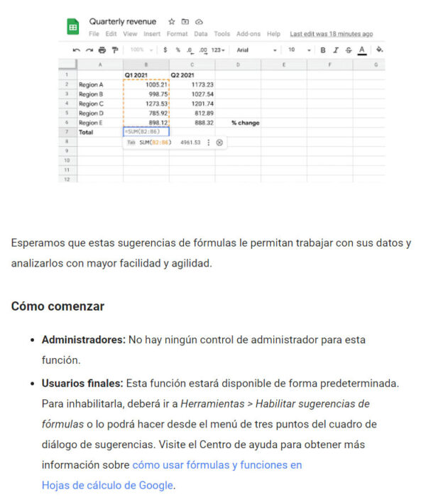 Utilizas las sugerencias inteligentes para fórmulas y funciones en