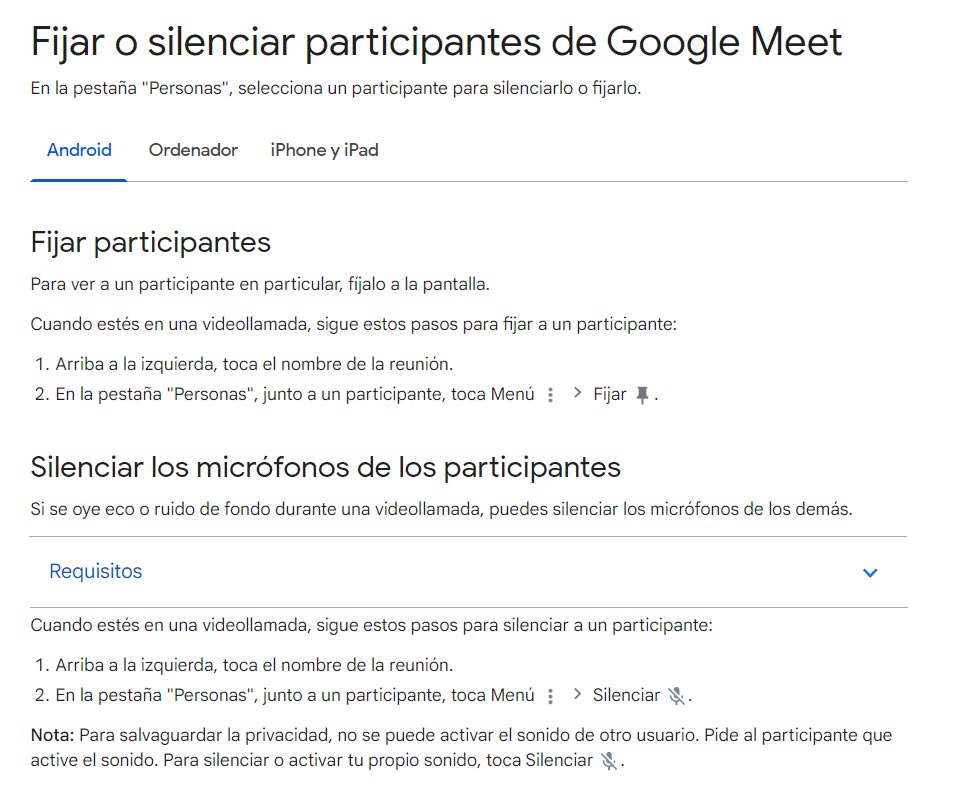 silenciar a todos los participantes de Google Meet en plataformas móviles 2